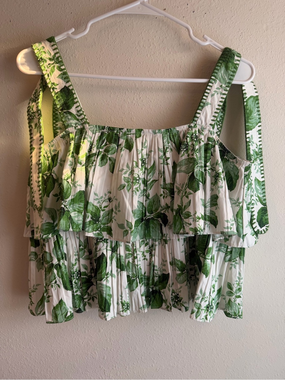 Tuckernuck White Crop Top with Green Botanical Print